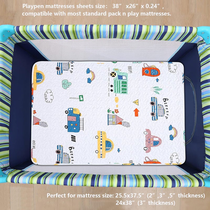 MIIMER Store Padded Pack n Play Sheets Breathable Thick Pack and Play Mattress Protector, Quilted 38x26” Playard Sheet Fitted for Graco, Portable Mini Cribs and Foldable Mattress Pad, Soft Playpen Mattresses Cover - Image 3